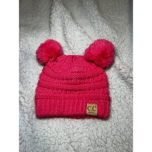 C.C Baby Infant Solid Pink Color Knit Warm Soft Double Pom Beanie SkullHat
